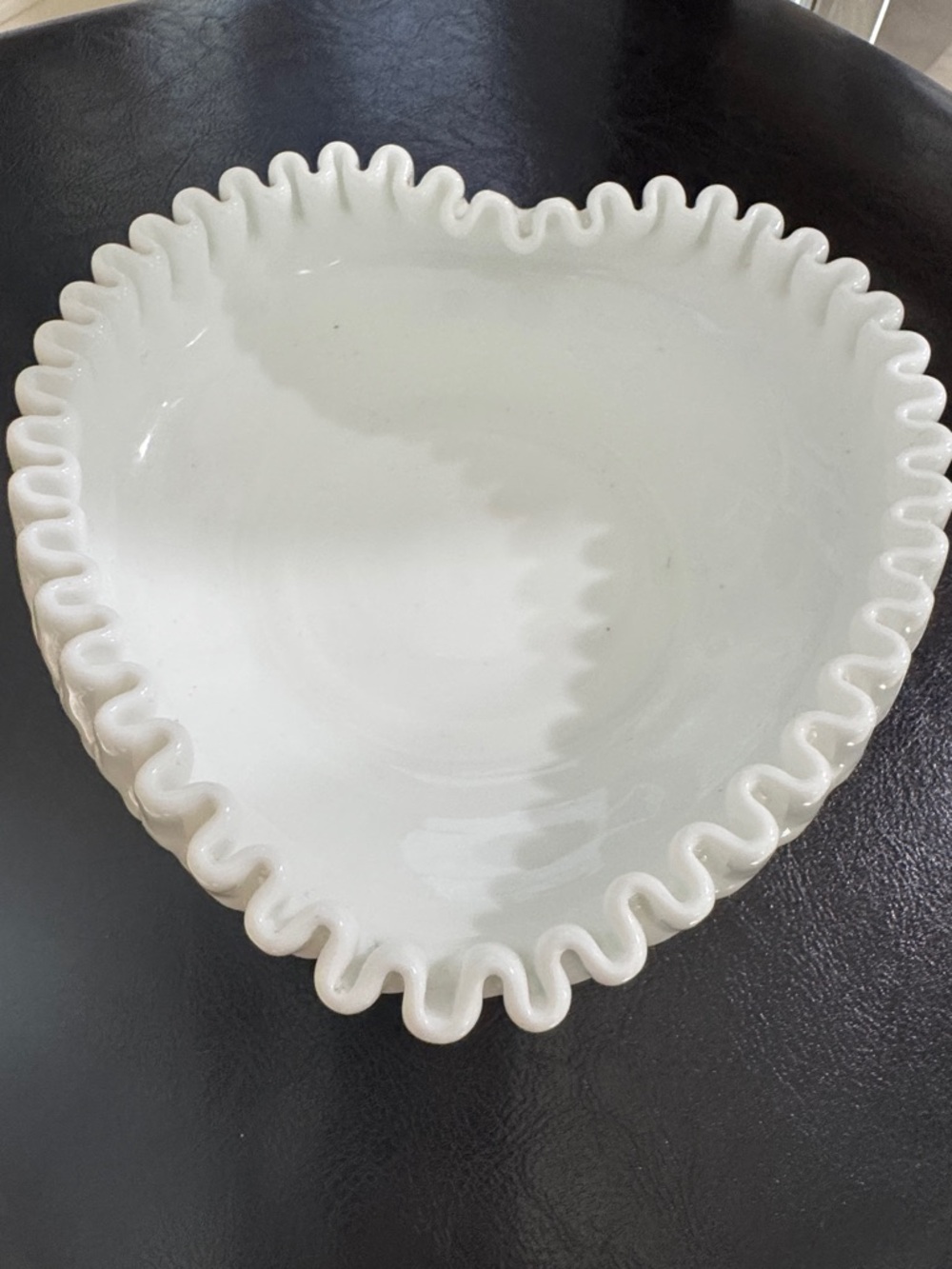 Fenton White Heart-Shaped Ruffled Dish